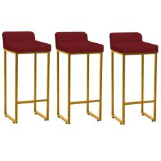 Imagem de Kit 03 Banqueta Alta Mia Com Encosto Cozinha Bistrô Bar Balcão Ferro Dourado Corino Vermelho - Ahazzo Móveis