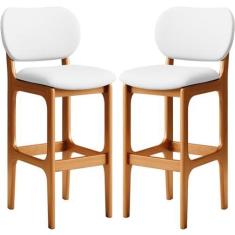 Imagem de Kit 02 Banquetas Alta Para Cozinha Madeira Fixa Betta L02 Imbuia Facto Branco - Lyam Decor