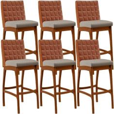 Imagem de Kit 06 Banquetas Altas Mila Camel Linho Bege
