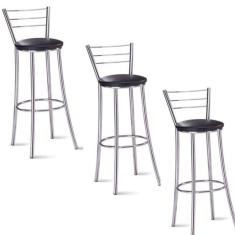 Imagem de Kit 3 Banquetas Para Bancada Cromada Grazi Preto