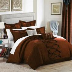 Imagem de Jogo De Cama Casal King Terracota 11 Peças Percal 300 Fios - Casa Da F