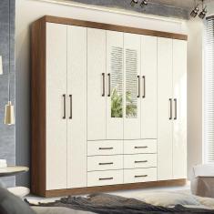 Imagem de Guarda Roupa 8 Portas 6 Gavetas com Espelhos Liverpool Santos Andirá - Jatoba/Areia
