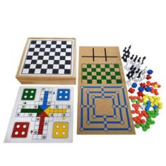 Imagem de Jogo 5 Em 1 Tabuleiro Xadrez Dama Trilha Ludo Jogo Da Velha - Zaramela