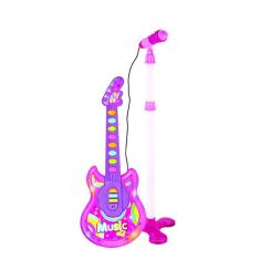 Imagem de Guitarra E Microfone Infantil Som Luz Música Rosa