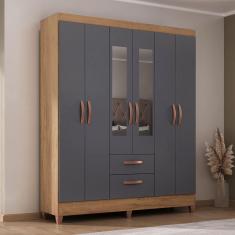 Imagem de Guarda-Roupa Solteiro Fortaleza 6 Portas 2 Gavetas com Espelho Canelato