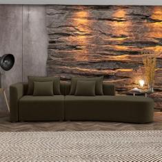 Imagem de Sofá Curvo Decorativo Kimiko 297Cm 2 Lugares Sala de Estar com Chaise Veludo Marrom G52 - Gran Belo