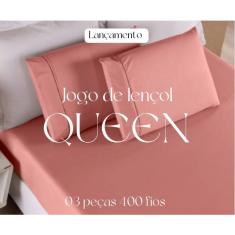 Imagem de Jogo de Lençol 03 Peças 400 Fios Cama Queen Micropercal Ponto Palito