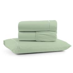 Imagem de Jogo De Lençol Luiza Solteiro 3 Pçs Percal 100% Algodão 180 Fios Ponto Palito - Verde