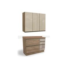 Imagem de Cozinha Modulada Completa Maxxi 3 Peças (1Aéreo+1Balcão+1Complemento) C3P13 Nogal/Nogal - Kappesberg
