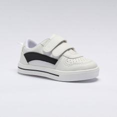 Imagem de Tênis Infantil Unisex Casual Calce-Fácil Branco Listra Preta - Pequito