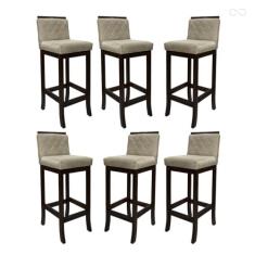 Imagem de Kit 6 Banquetas Média para Ilha de Cozinha Nice Madeira Maciça Matelassê Suede Bege CCS