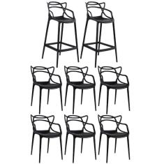 Imagem de Kit 6 Cadeiras + 2 Banquetas Altas Masters Allegra Preto
