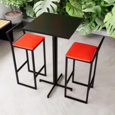 Imagem de Conjunto Mesa Alta Bar Bistrô Quadrada Preta 2 Banquetas Confort Estof