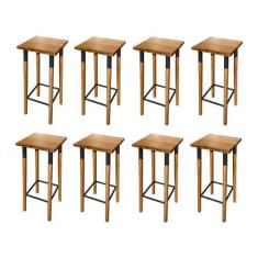 Imagem de Kit 8 Banquetas Bistro Industrial Colors Ferro e Madeira Maciça - Pret