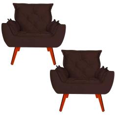 Imagem de Kit 02 Poltronas Decorativa Melissa Pés Madeira Suede Marrom