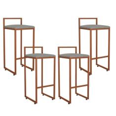 Imagem de Kit 04 Banquetas Alta Hanna Bronze Linho Cinza Escuro
