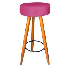 Imagem de Kit 06 Banqueta Alta Flora Pés Palito em Madeira Caramelo  Bar Bistrô 