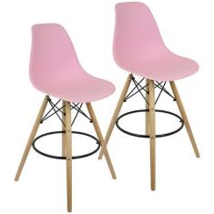 Imagem de Kit 2 Banquetas Charles Eames Eiffel Wood Design Base Fixa Madeira - L