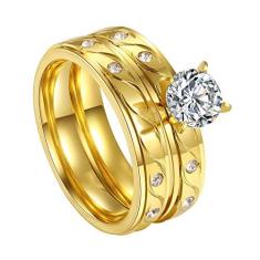 Imagem de MuYiYi11 Anel de aço inoxidável de titânio, joias chiques, banhado a ouro, anel de dedo incrustado, zircônia, festa de casamento, presente de luxo