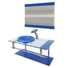 Imagem de Gabinete De Vidro 80Cm Iq Inox Com Cuba Chapéu Redonda -  Escuro