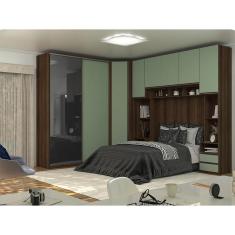 Imagem de Guarda Roupa de Canto Casal com Vidro Reflecta Nogueira Dourado com Verde Jade Prime Luciane Móveis