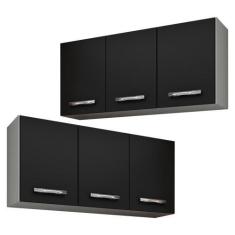 Imagem de Kit 2 Armários Aéreos Honduras 03 Portas 120cm Branco/Preto - Lumil Mó
