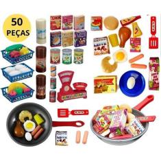 Imagem de Kit Cozinha Mercadinho Infantil Comidinhas De Brinquedo C/ Frigideira