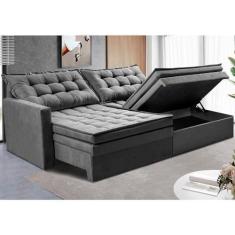 Imagem de Sofá Sem Caixa Retrátil Baú 1,80m Cama Inbox Secret Suede Velusoft Cinza