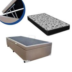 Imagem de Cama Box Baú Solteiro Colchão Espuma D33 Bordado + Box Sintético Bege 53x88x188