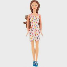 Imagem de Boneca Kaibibi Cabelo Castanho Vestido com Sorvete BLD347 - Kaibibi
