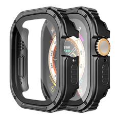 Imagem de Adepoy Pacote com 2 capas resistentes compatíveis com Apple Watch Ultra/Ultra2 de 49 mm com película de vidro temperado, capa protetora de TPU rígido militar em toda a volta, amortecedora à prova de choque para iWatch masculino de 49 mm