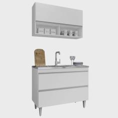 Imagem de Armário de Cozinha Com Nichos CP01 Com Pia 100cm M24 Branco - Mpozenato