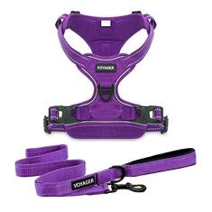 Imagem de Best Pet Supplies Peitoral Para Cães Voyager Com Duas Coleiras Para Fixação Sem Puxão Ajustável Macio Mas Forte Para Cães De Médio E Grande Porte Com Tecnologia Reflexiva 3M - Conjunto De Trela (Malha Roxa) M