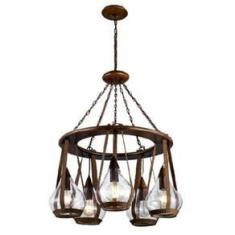 Imagem de Lustre Pendente em Madeira e Vidro Belts 5 Lâmpadas Madelustre