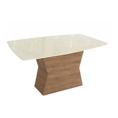 Imagem de Mesa p/ Cozinha Tília c/ Tampo Madeirado c/ Vidro 90x170cm Nogueira/Off White/Vidro Off White - Kappesberg