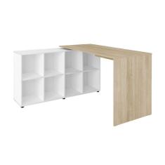 Imagem de Mesa Escrivaninha Em L Com 8 Nichos Artany Nero II Carvalho E Branco