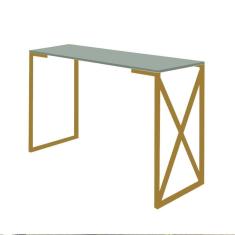 Imagem de Mesa De Escritório Computador 90cm Bex Industrial Ferro Dourado MDF Verde Oliva - Ahz Móveis