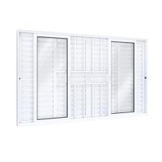 Imagem de Janela de Alumínio Veneziana 120x150cm 4 Folhas Móveis 2 Fixas com Grade e Vidro Lucasa Eccellente Branco