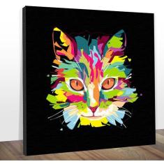 Imagem de Quadro Decorativo Gato Colorido Midiapoparte 60x60 Cm