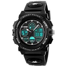 Imagem de VILIYSUN Relógio infantil para meninos e meninas LED esportivo, impermeável, digital, eletrônico, casual, militar, com pulseira de silicone camuflado, alarme luminoso, cronômetro azul