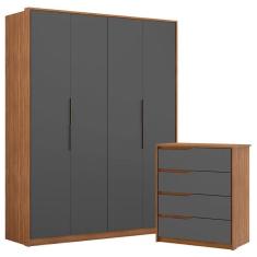 Imagem de Guarda Roupa Casal Attore e Cômoda Atria Amêndola Grafito - Demartêz