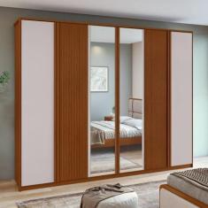 Imagem de Guarda-roupa Ollie 6 Portas 6 Gavetas 6 Prateleiras com Espelho Frassino/off White