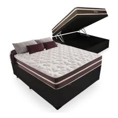 Imagem de Cama Box Com Baú Corino Preto Casal + Colchão de Mola Superlastic Classic 22x188x138 cm