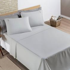 Imagem de Jogo De Cama Lençol Joana Casal Queen Tecido Algodão 200 Fios 04 Peças - Cinza