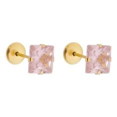 Imagem de Brinco Ouro 18K Pedra Quadrada 5mm Infantil Adulto 2º Furo Zircônia Br