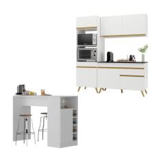 Imagem de Cozinha Compacta Com Bancada Americana/mesa Veneza Multimóveis Mp2211 Branco/dourado Branco/dourado