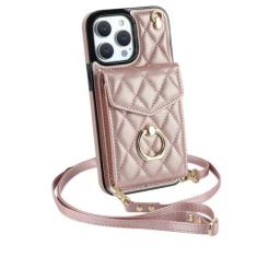 Imagem de Capa de telefone de couro com alça de pulso crossbody para iPhone 13 12 Mini 15 14 11 Pro XS Max XR X 7 8 Plus Carteira com capa de suporte de cartão, ouro rosa, para iPhone 12 Mini