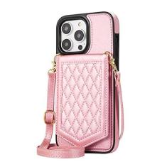 Imagem de Carteira de couro com espelho para cartões Solt Case para iPhone 14 Pro Max 13 Mini 12 11 SE 2022 XR XS 8 7 6 6S Plus Crossbody Lanyard Cover, ouro rosa, para iPhone 7