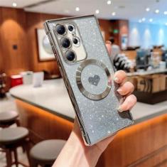 Imagem de Capa macia transparente galvanizada para Samsung Galaxy S21 S22 Plus S23 Ultra S23FE com carregamento sem fio capa magnética com glitter, prata, para Galaxy S21FE