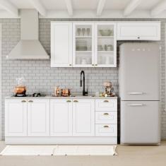 Imagem de Cozinha Completa Americana 8 Portas 3 Gavetas com Vidro 100% Mdf  Branco - Henn